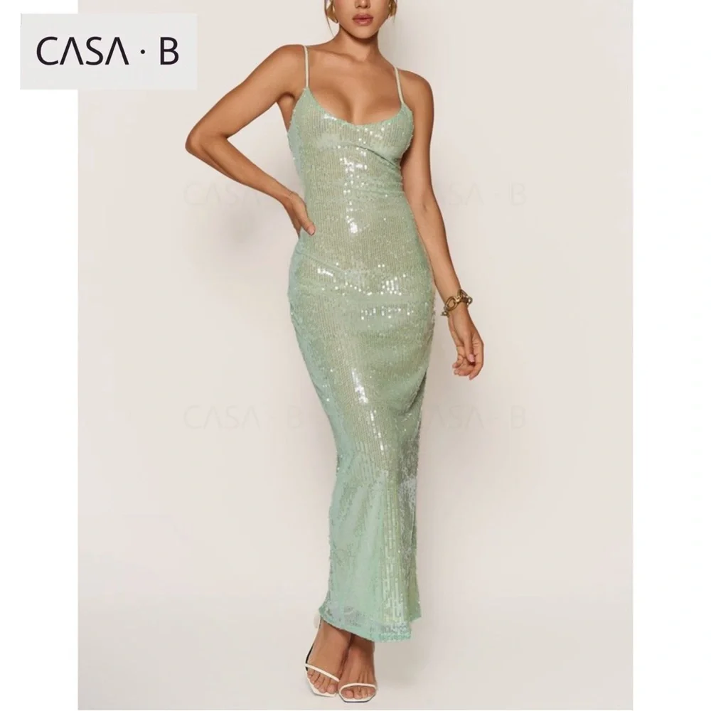 5⭐️CASA B| Elena Sultry Sheer Sequin Open Back Cutout Evening Dress